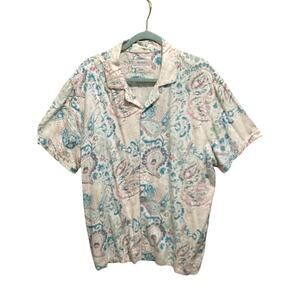 Porter And Ash Linen Blend Paisley Short-Sleeve Button-Down Shirt, Mens XL